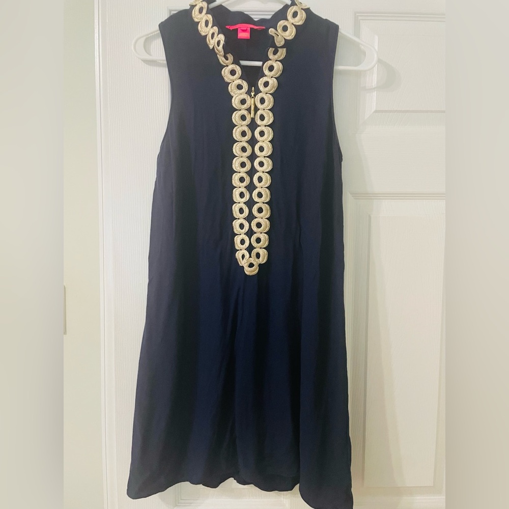 Lilly Pulitzer Jane Shift Dress - Navy with Gold Detail - size 6